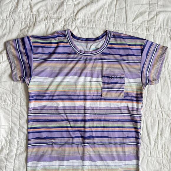 Purple striped short sleeve midi dress columbia sportswear girls sz 14/16 summer - Picture 2 of 8